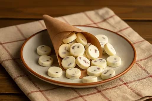 Sobremesa disco gelado feita com Oreo e chocolate branco sobre prato branco