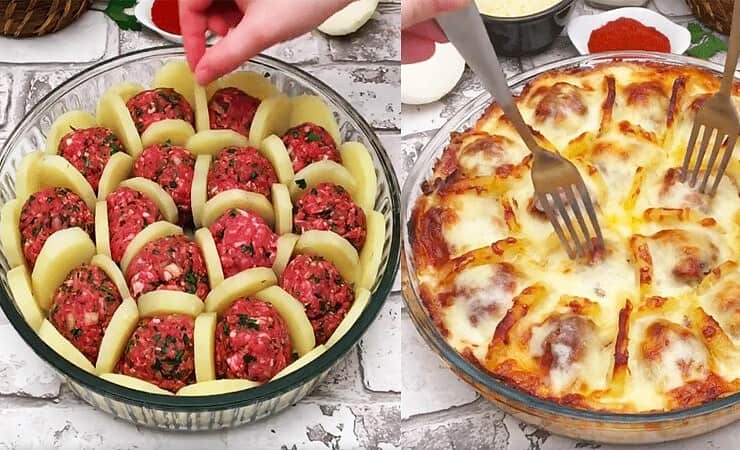 Almondegas com batata e molho branco