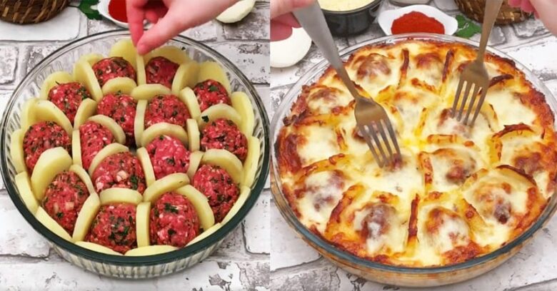 Almondegas com batata e molho branco