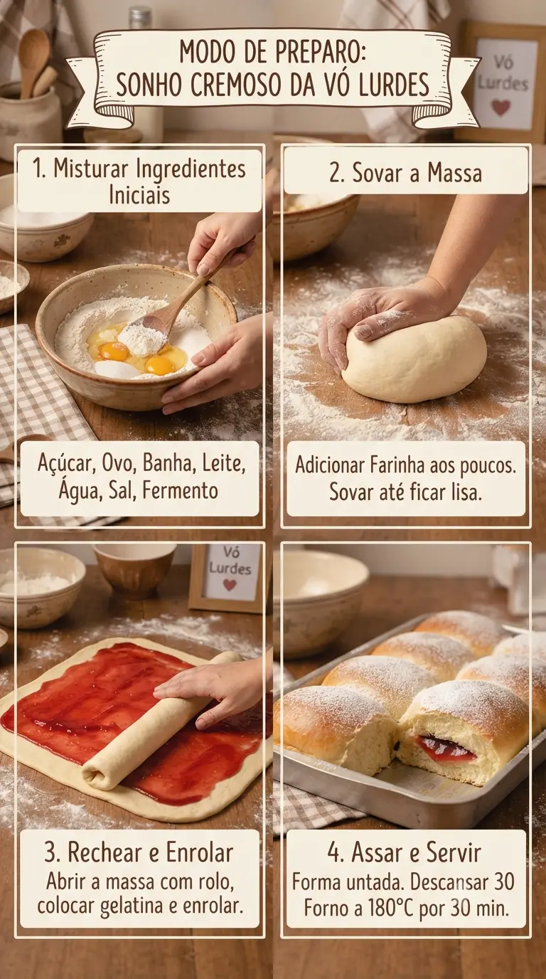 sonho cremoso da vó Lurdes Modo de Preparo