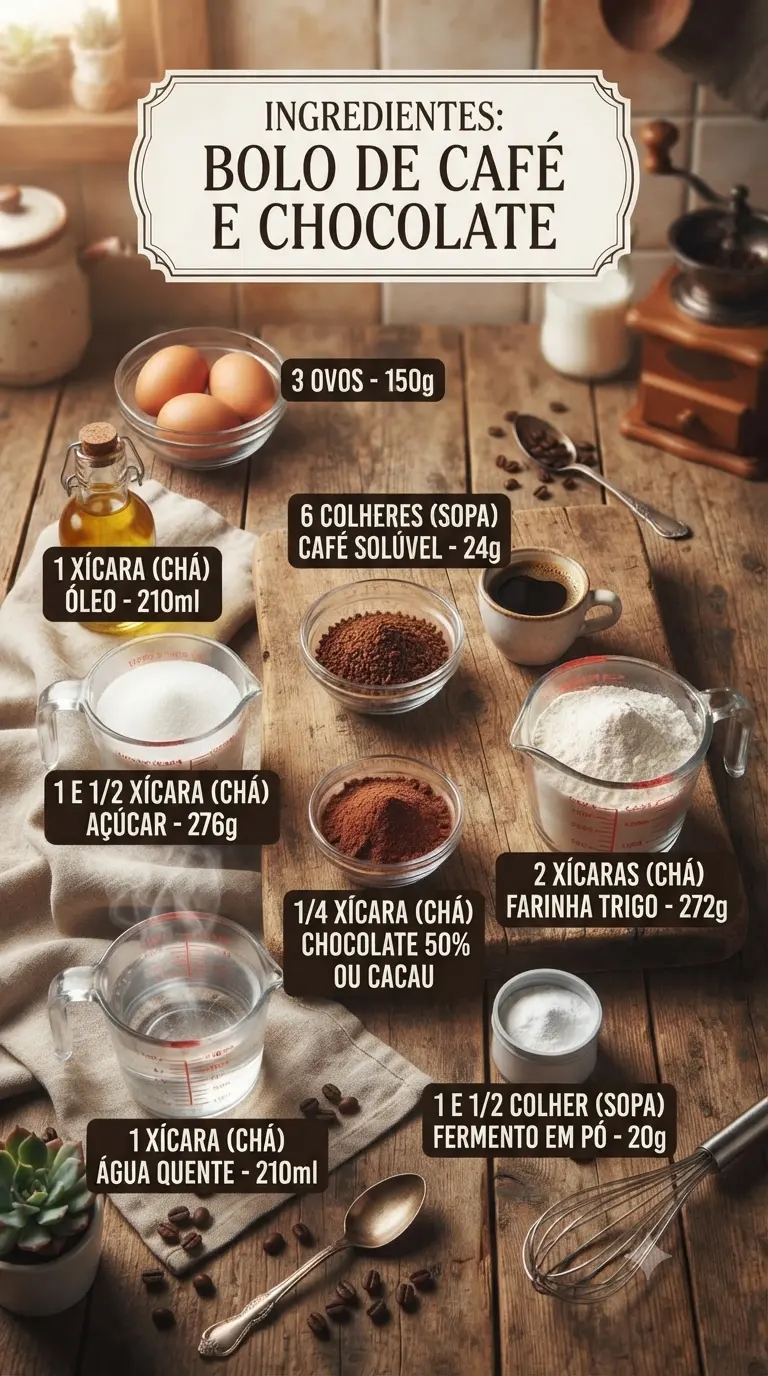 ingredientes para o Bolo de Café e Chocolate