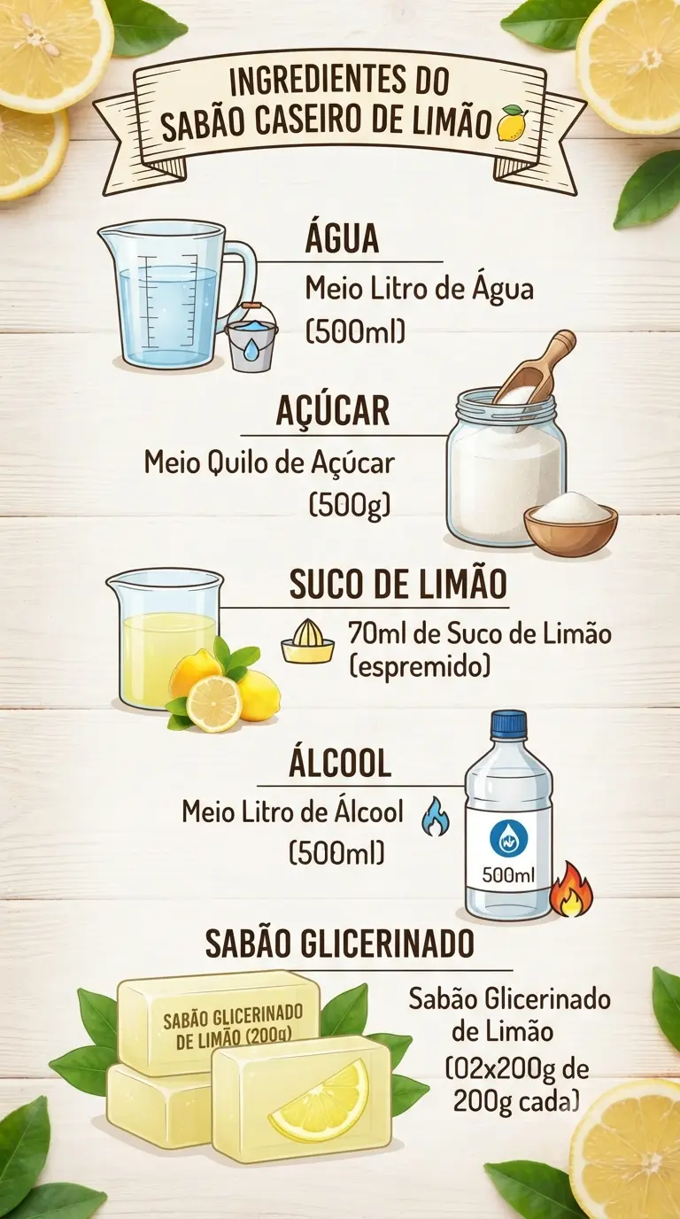 Ingredientes do Sabão caseiro de limão