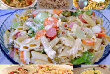 Receita de Salada cremosa de macarrão com legumes e azeitonas