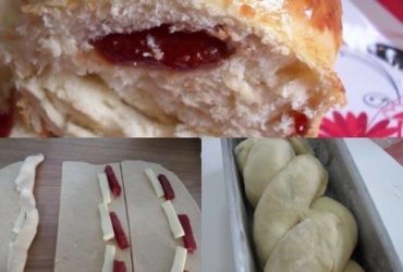 pão trançado com queijo e goiabada