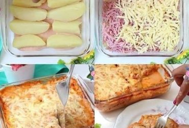 batata gratinada de presunto e queijo