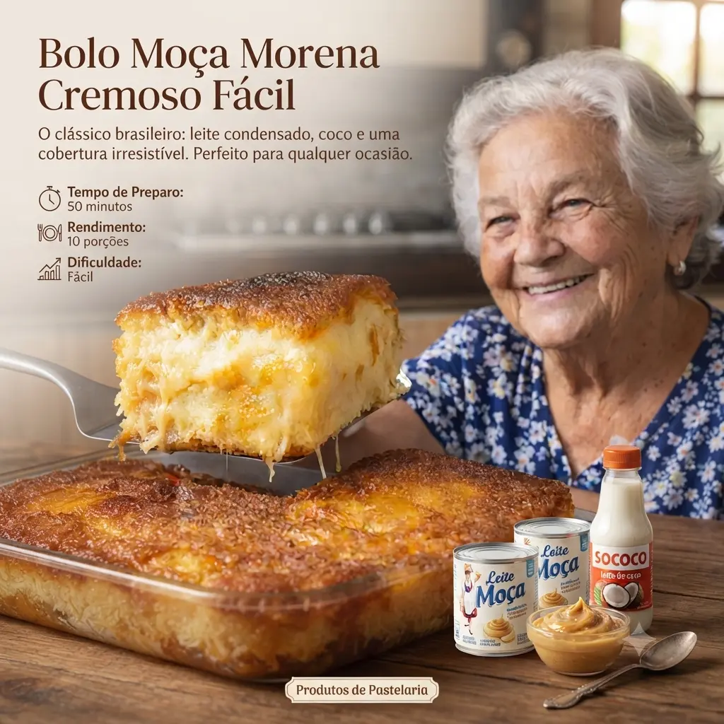 Bolo Moça Morena Cremoso  tempo de preparo