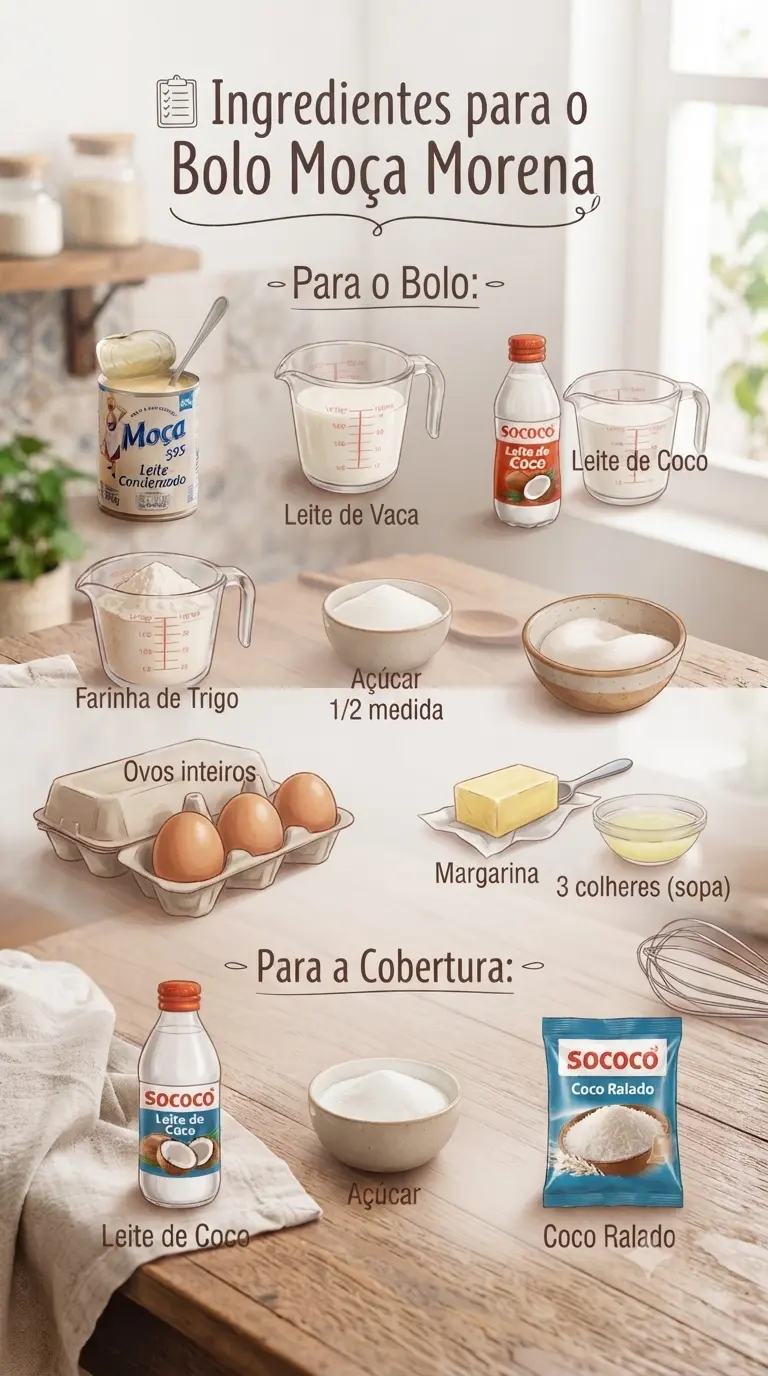 Ingredientes bolo moça morena