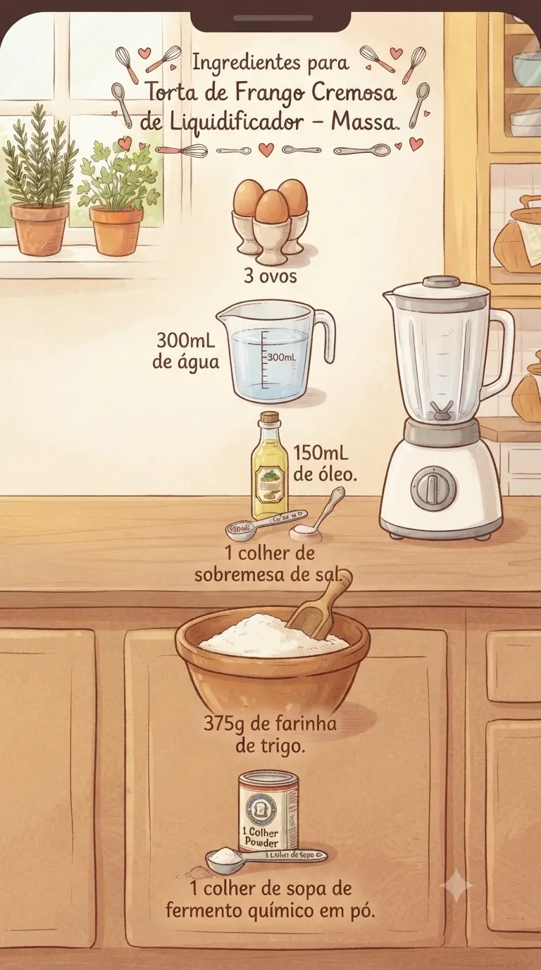 Ingredientes da receita de torta de frango cremosa de liquidificador