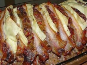 lombo de porco recheado com queijo e bacon