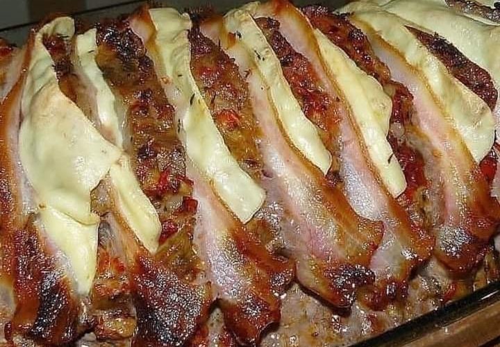 lombo de porco recheado com queijo e bacon