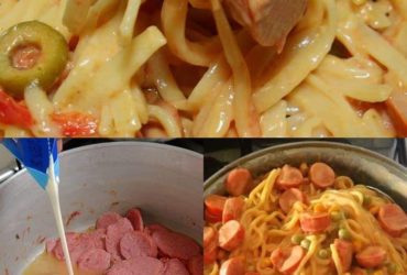 macarrão com salsicha e creme de leite delicia