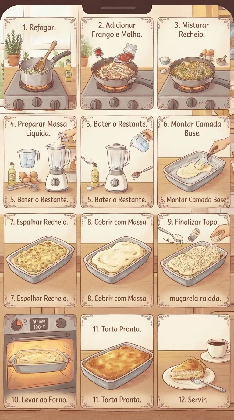 Modo de preparo da receita de torta de frango cremosa de liquidificador