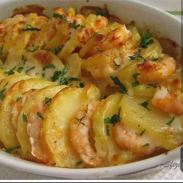 receita deliciosa de batata gratinada com camarão