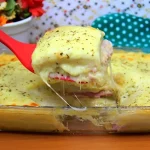 torta de batata cremosa com presunto e queijo