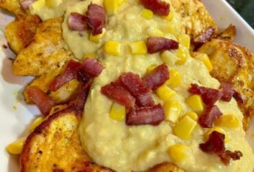 filé de frango com creme de milho e bacon