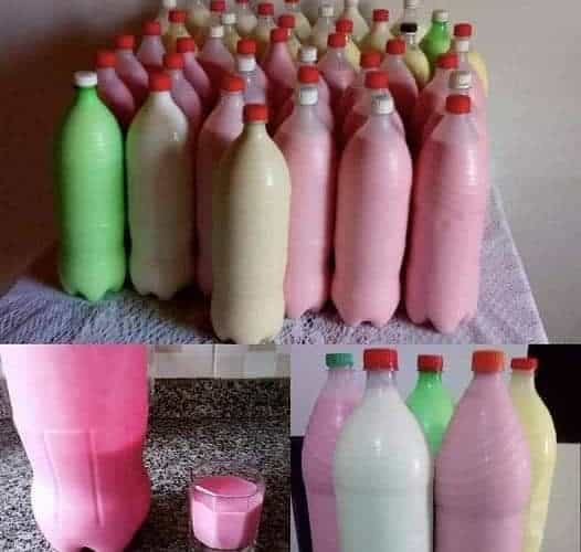 receita de iogurte de garrafa sabor coco, morango e abacaxi
