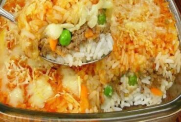 arroz de forno com carne moída à parmegiana
