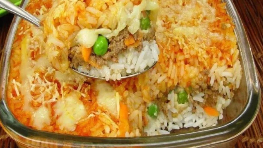 arroz de forno com carne moída à parmegiana