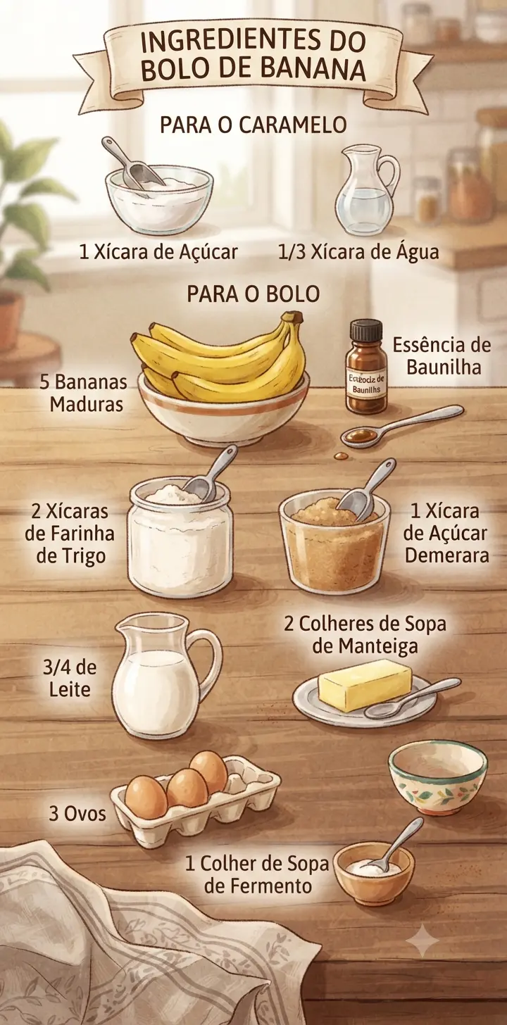 Ingredientes Bolo de Banana Cremoso do Ary Fontoura