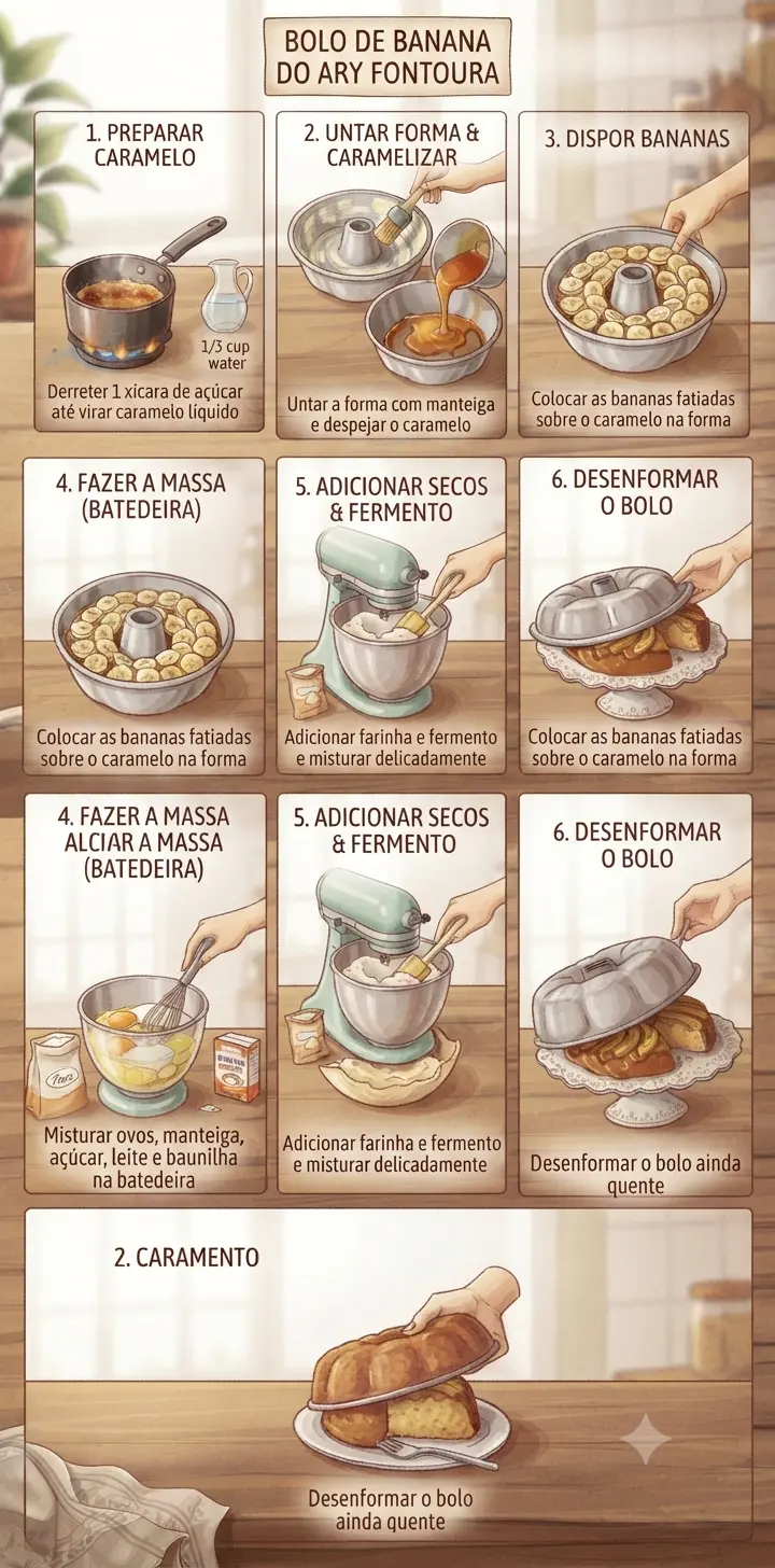 Modo de Preparo Bolo de Banana Cremoso do Ary Fontoura