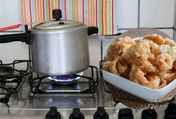 Torresmo na panela de pressão sem estourar e sujar o fogão