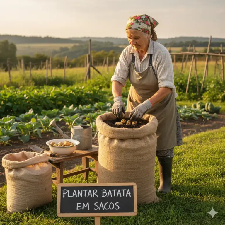 Plantar batata em sacos