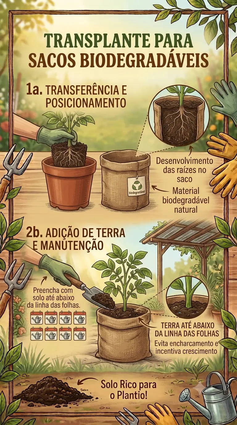 Transplante para Sacos Biodegradáveis das batatas