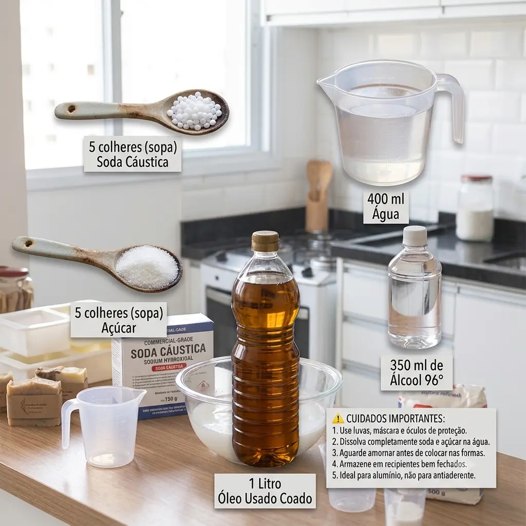 Ingredientes para sabão em pasta para brilhar alumínio