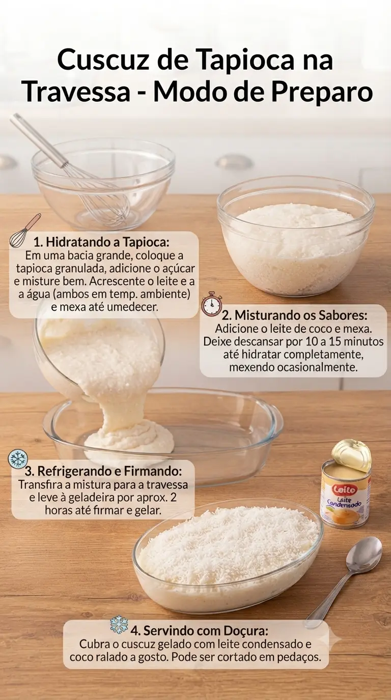 modo de preparo  Cuscuz de Tapioca na Travessa