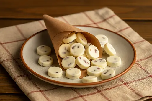 Sobremesa disco gelado feita com Oreo e chocolate branco sobre prato branco