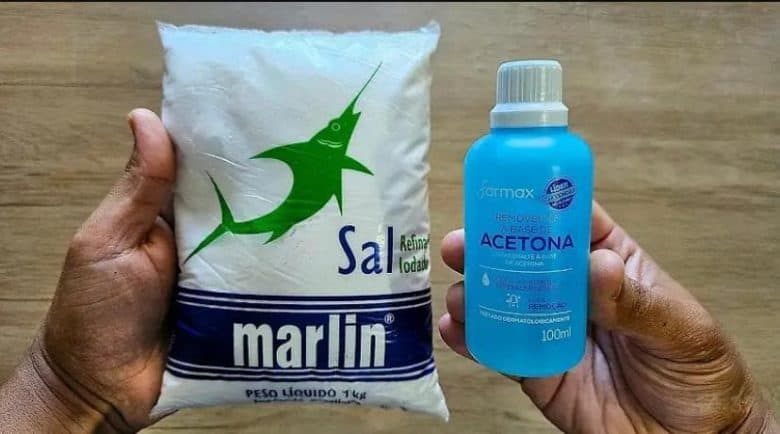 misture sal com acetona