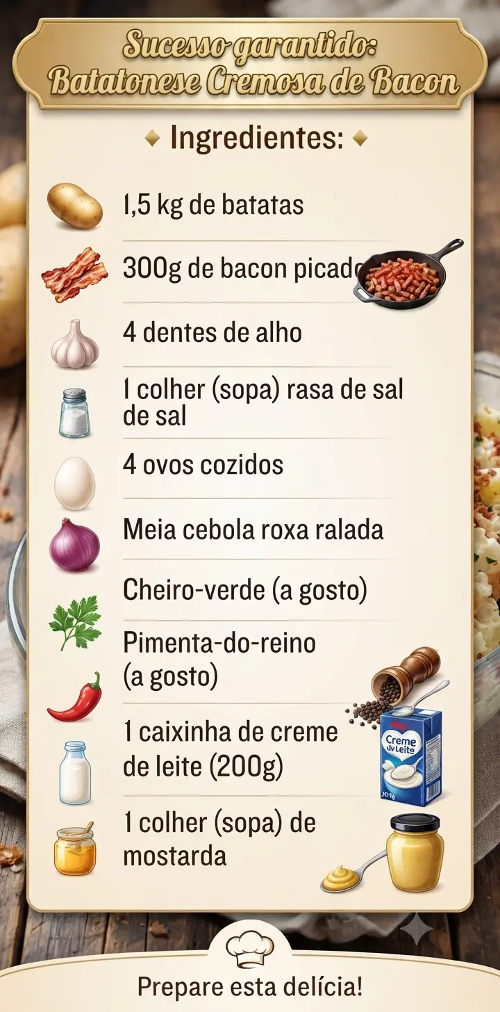 Batatonese cremosa de bacon Ingredientes