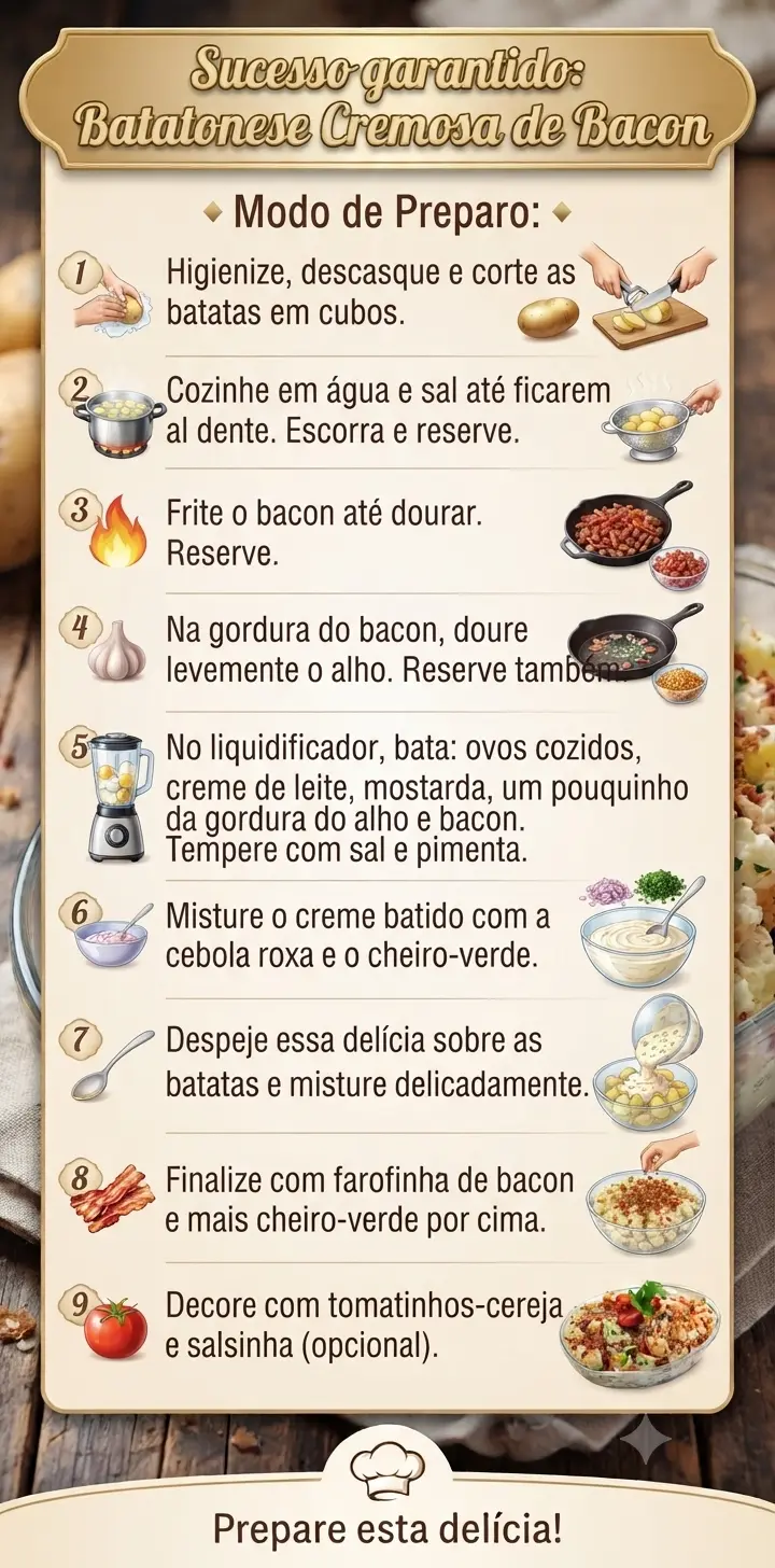 Batatonese cremosa de bacon Modo de Preparo
