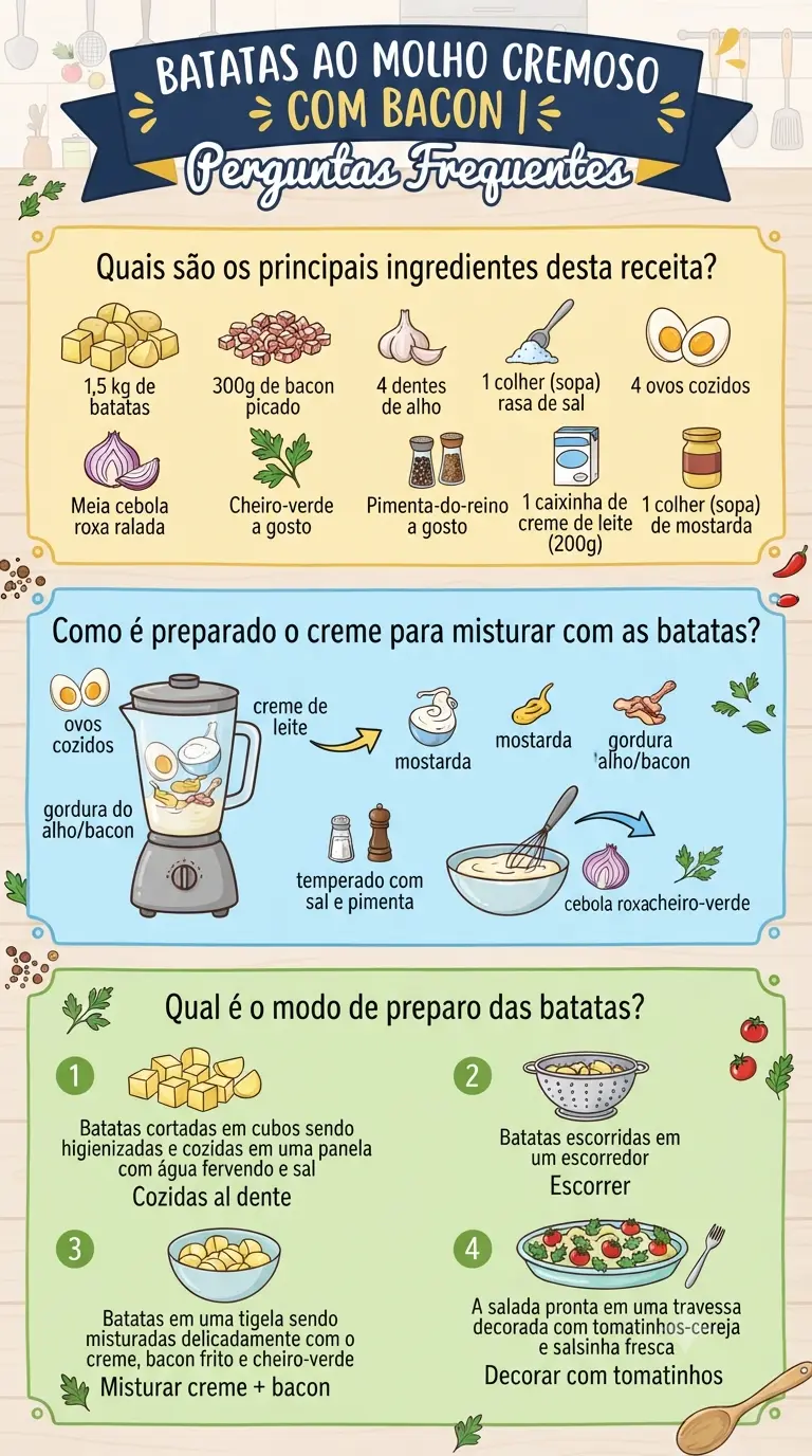 Batatonese cremosa de bacon Perguntas Frequentes