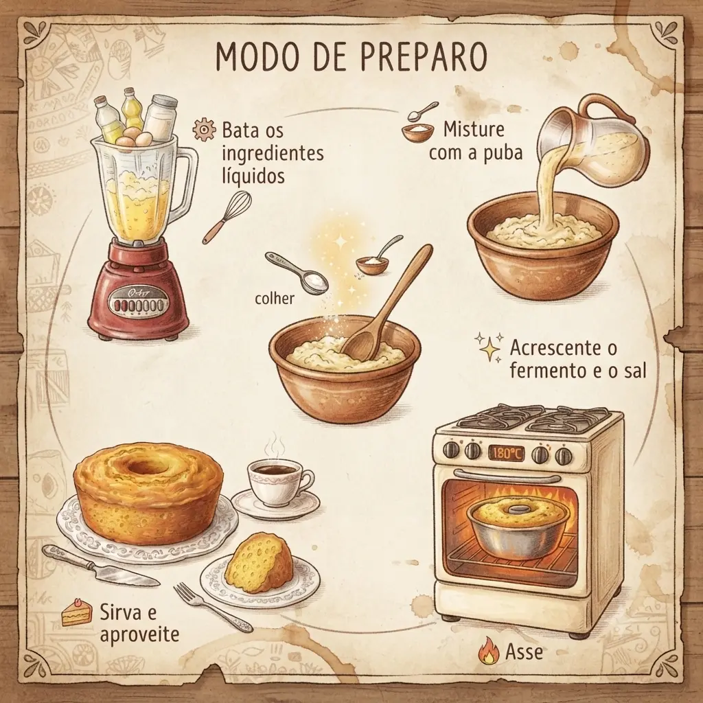Modo de Preparo bolo de puba nordestino