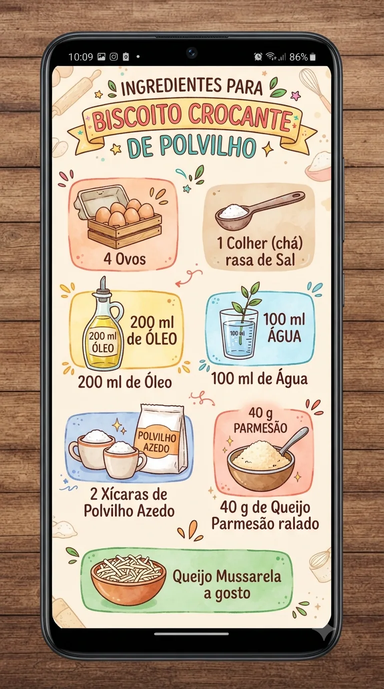 Quais são os ingredientes necessários para fazer o biscoito crocante de polvilho