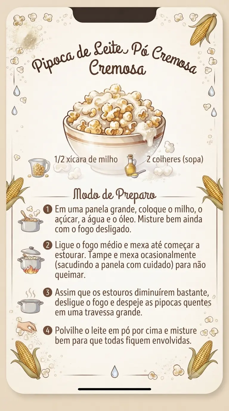 Modo de preparo pipoca de leite em po