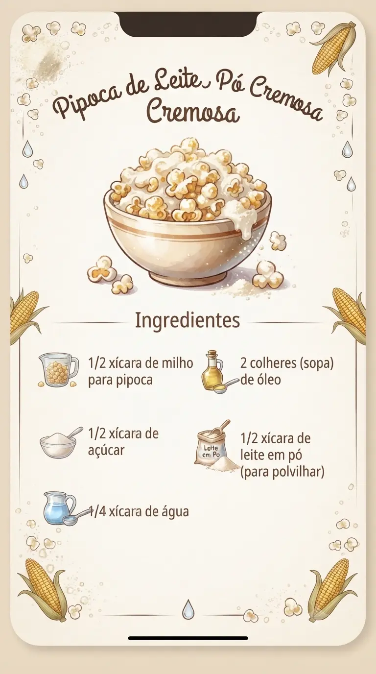 Pipoca de Leite em Pó Cremosa ingredientes