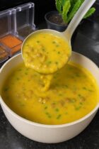 Caldo Cremoso de Batata com Chuchu e Carne Moída