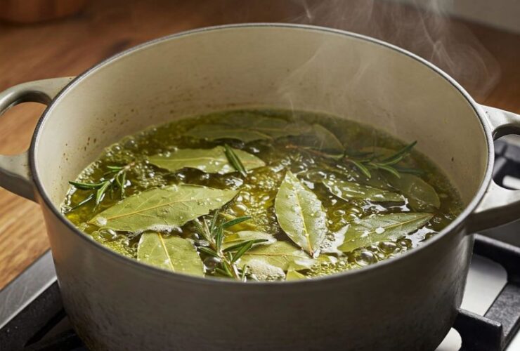 misture folhas de louro