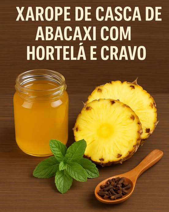 xarope de casca de abacaxi com hortelã e cravo