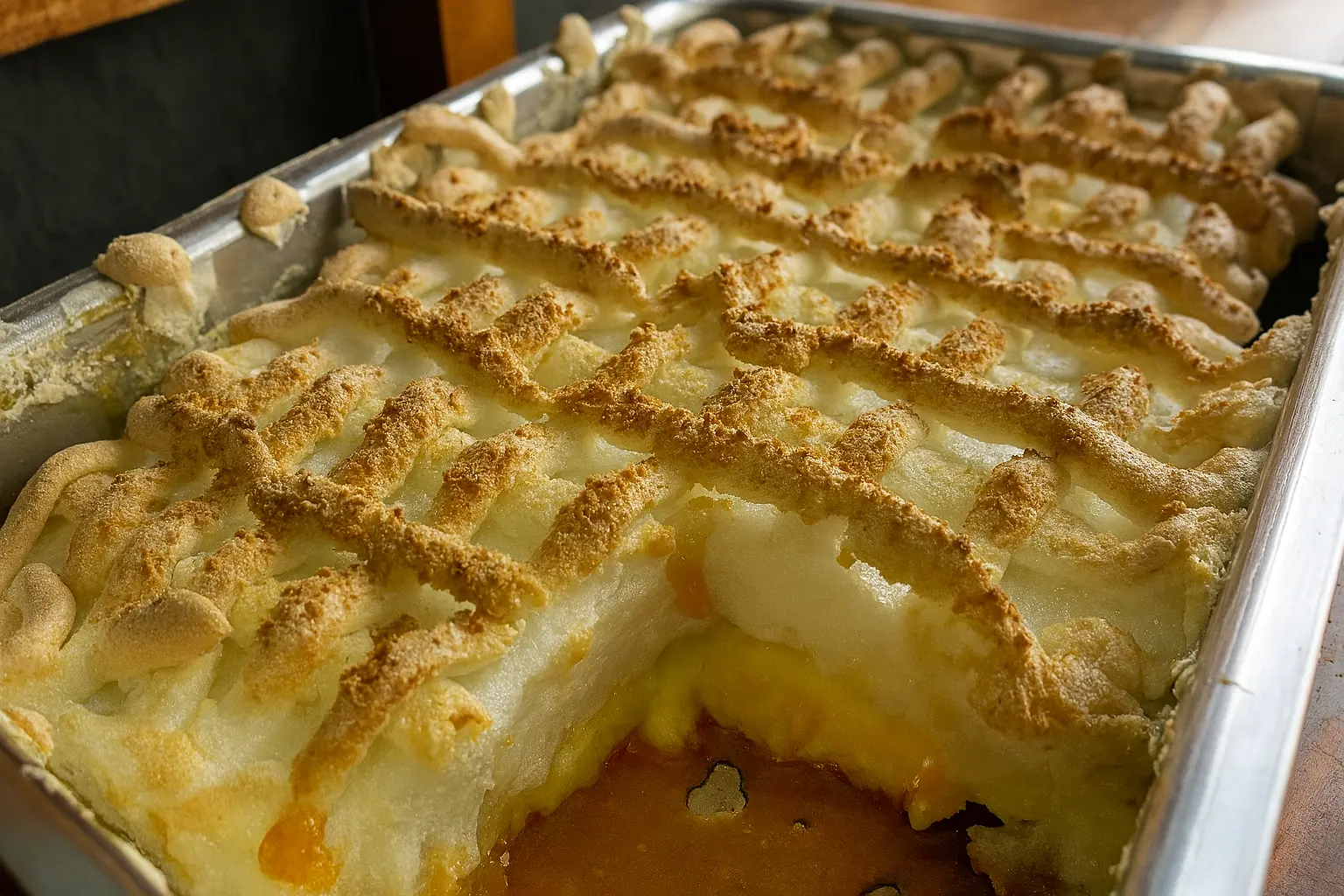 Chico Balanceado pronto para servir, sobremesa caseira tradicional com creme e merengue