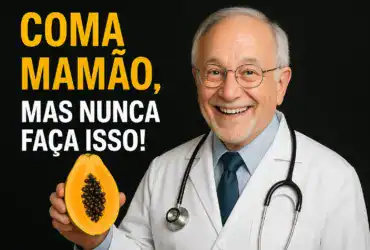 Mamão verde cortado ao meio, indicando risco para a saúde