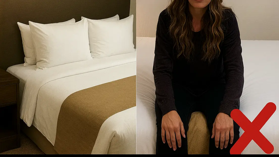 Faixa de tecido na cama de hotel conhecida como caminho de cama, usada para proteção e decoração