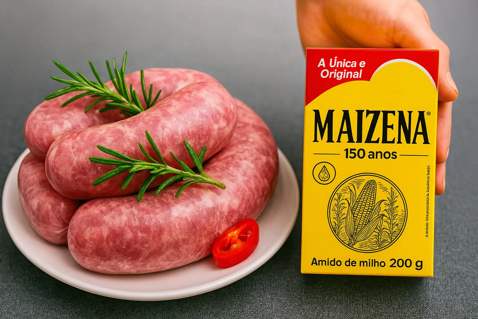 Receita de linguiça crocante com Maizena e alecrim no prato