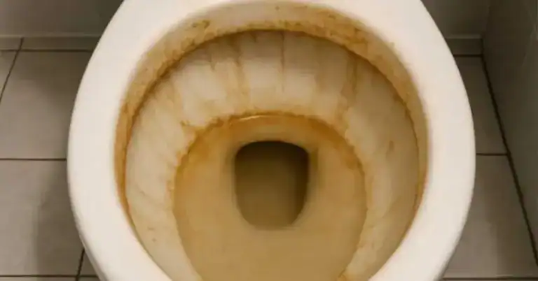 Vaso sanitário com acúmulo de calcário, ilustrando dicas de limpeza profissional para remover manchas no banheiro