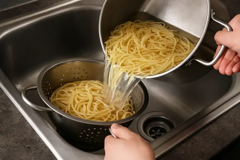 você nunca deve escorrer a massa na pia