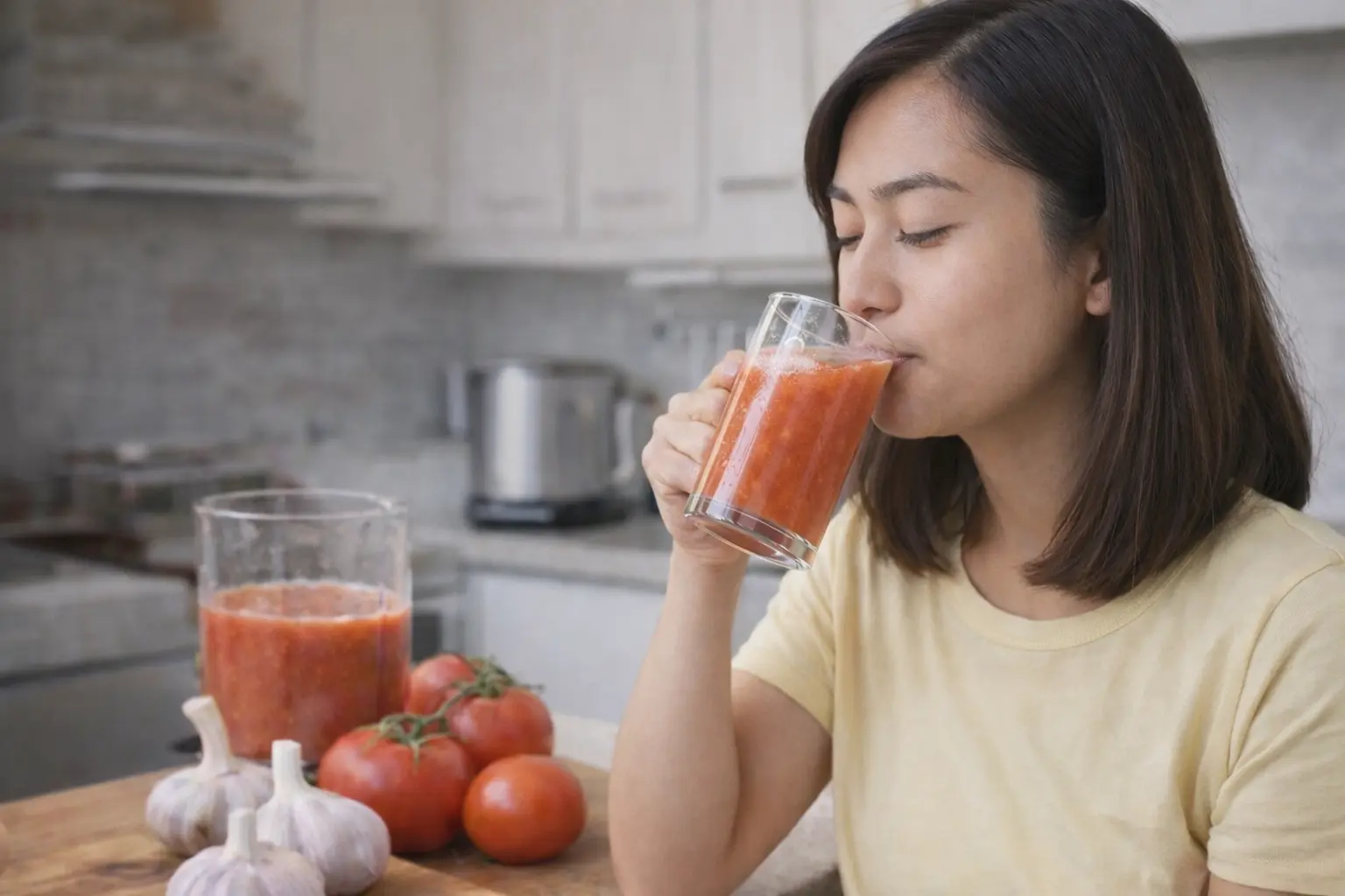 Bebida Natural com Tomate e Alho