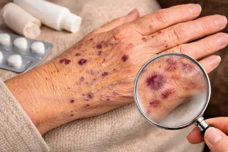 Manchas roxo-escuras nas mãos