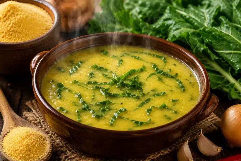 Sopa de fubá com couve